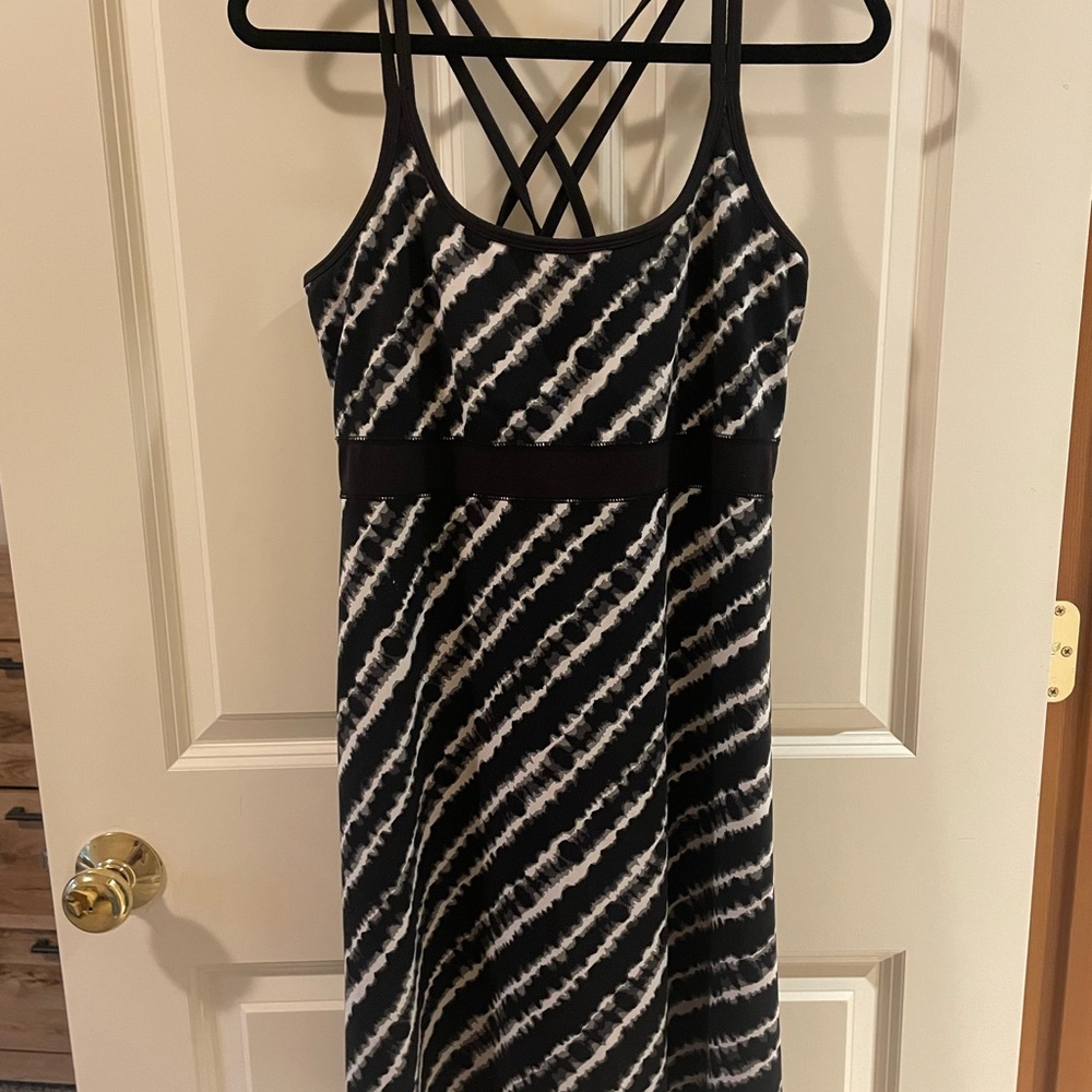 Soybu Black & White Diagonal Stripe athletic Dress with Strappy Back